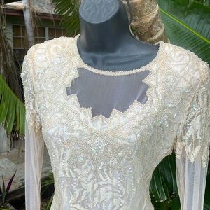 Scala beaded lace drop waist formal maxi dress